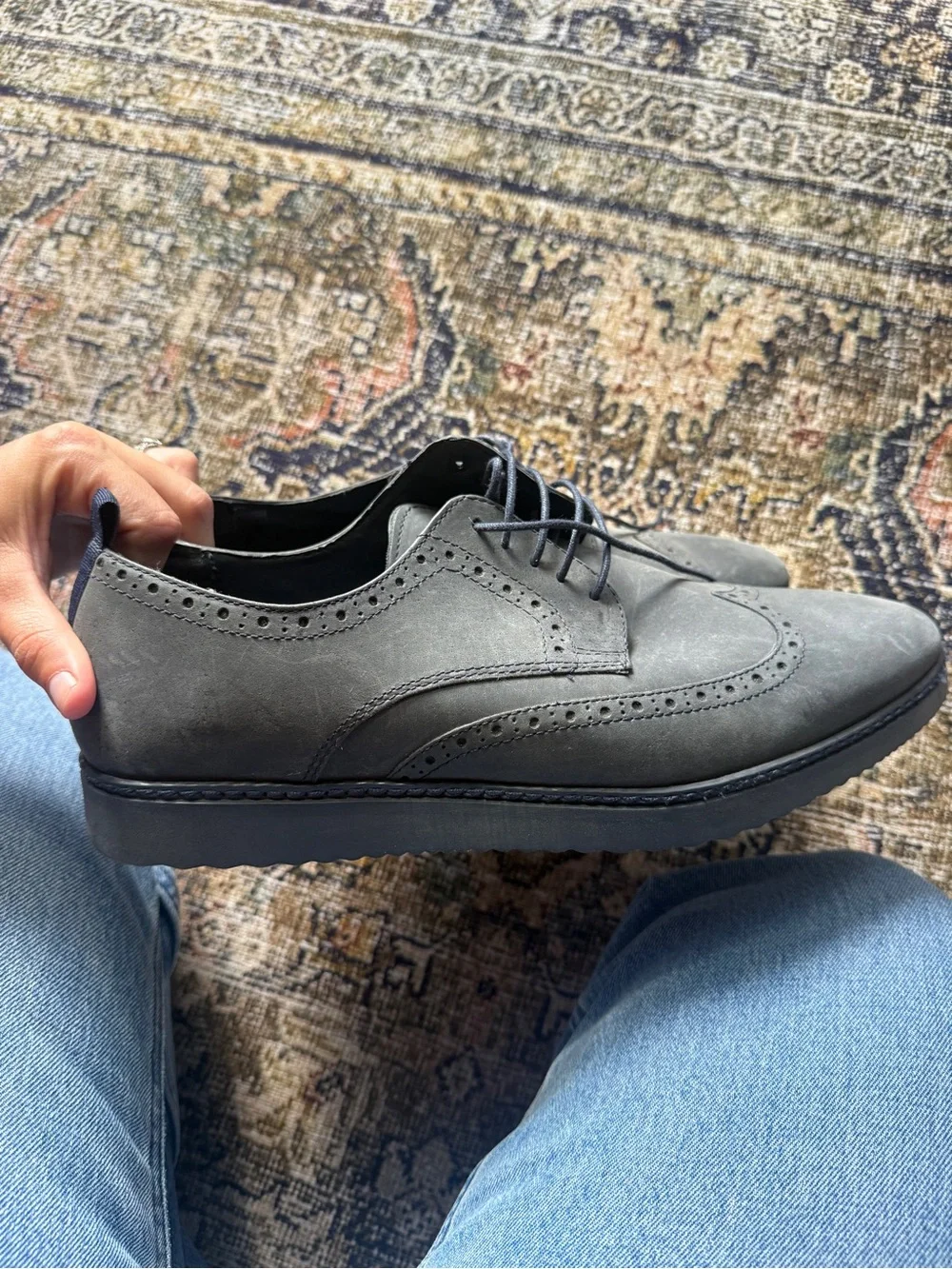 ASOS DESIGN grey faux-suede wingtip derby shoes Men’s Dress Shoes 11